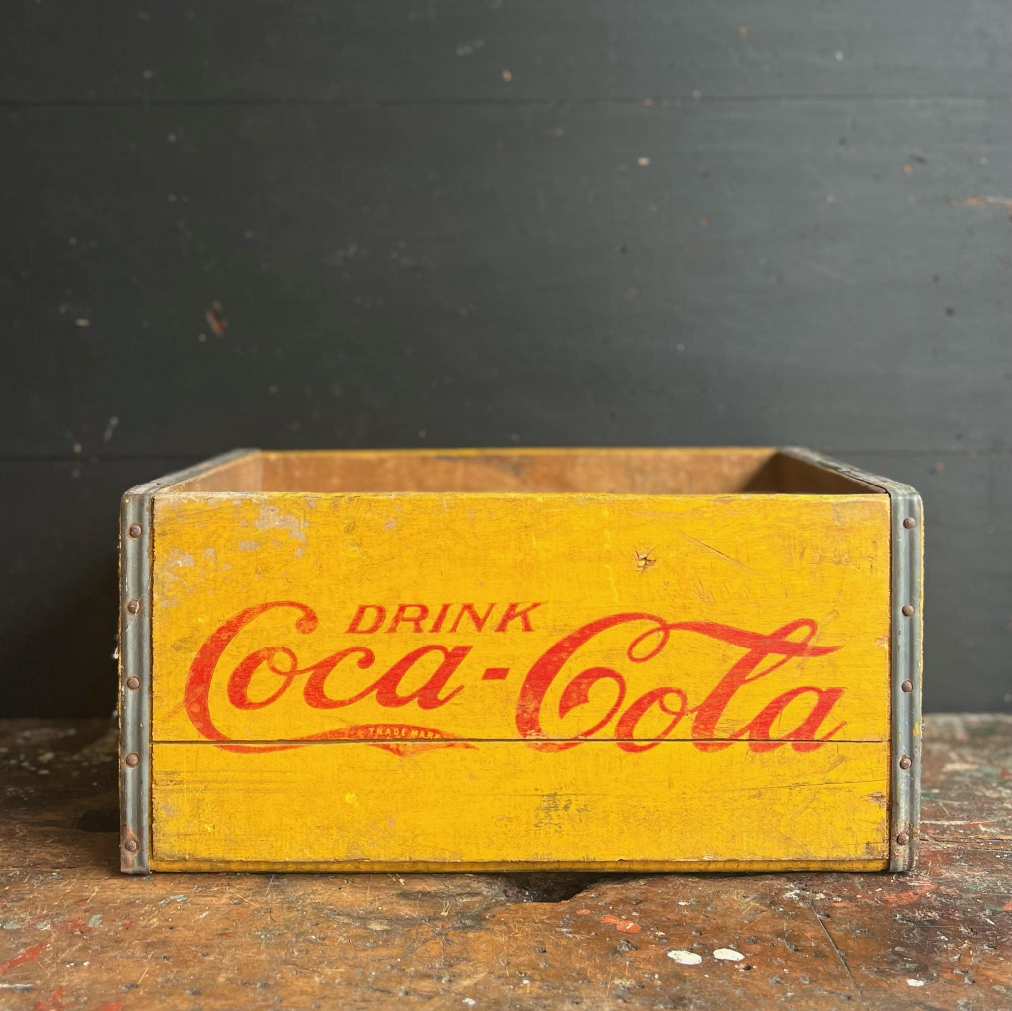 1940s Coca Cola Wooden Crate • Yellow & Red Soda Pop Bottle Box