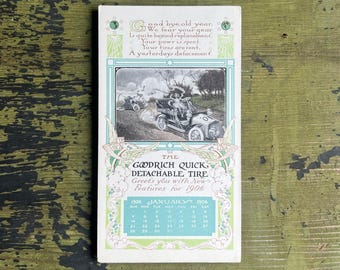 1906 Goodrich Quick Detachable Tires Calendar Ink Blotter • Early Automobile Graphic • New Old Stock Service Station Advertising Ephemera