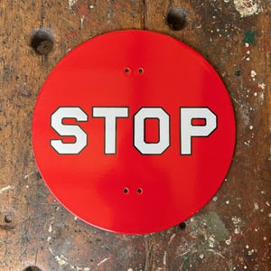 1930s STOP Sign | New Old Stock Porcelain Road Signage | Original Directional Street Sign.