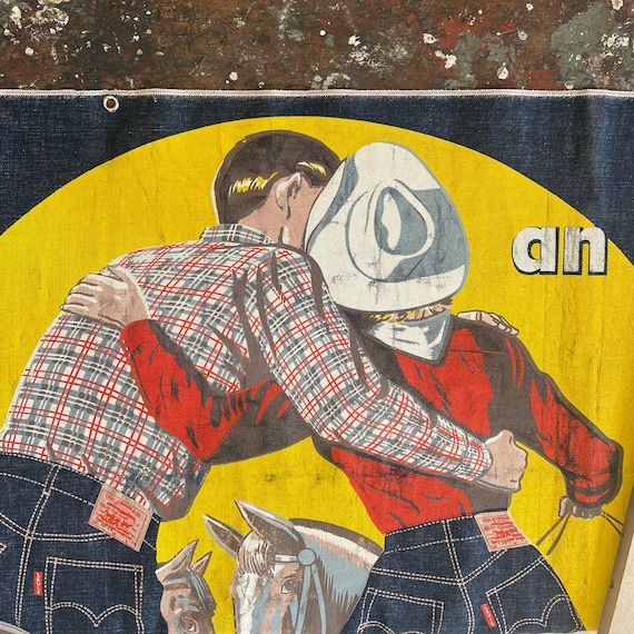 1950s Levi's Denim Overalls Store Display Banner • Cowboy