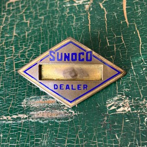 1930s Sunoco Dealer Service Station Badge | Original Cloisonné Name Badge | Service Station Attendant Brass Pin Made By Balfour Attleboro