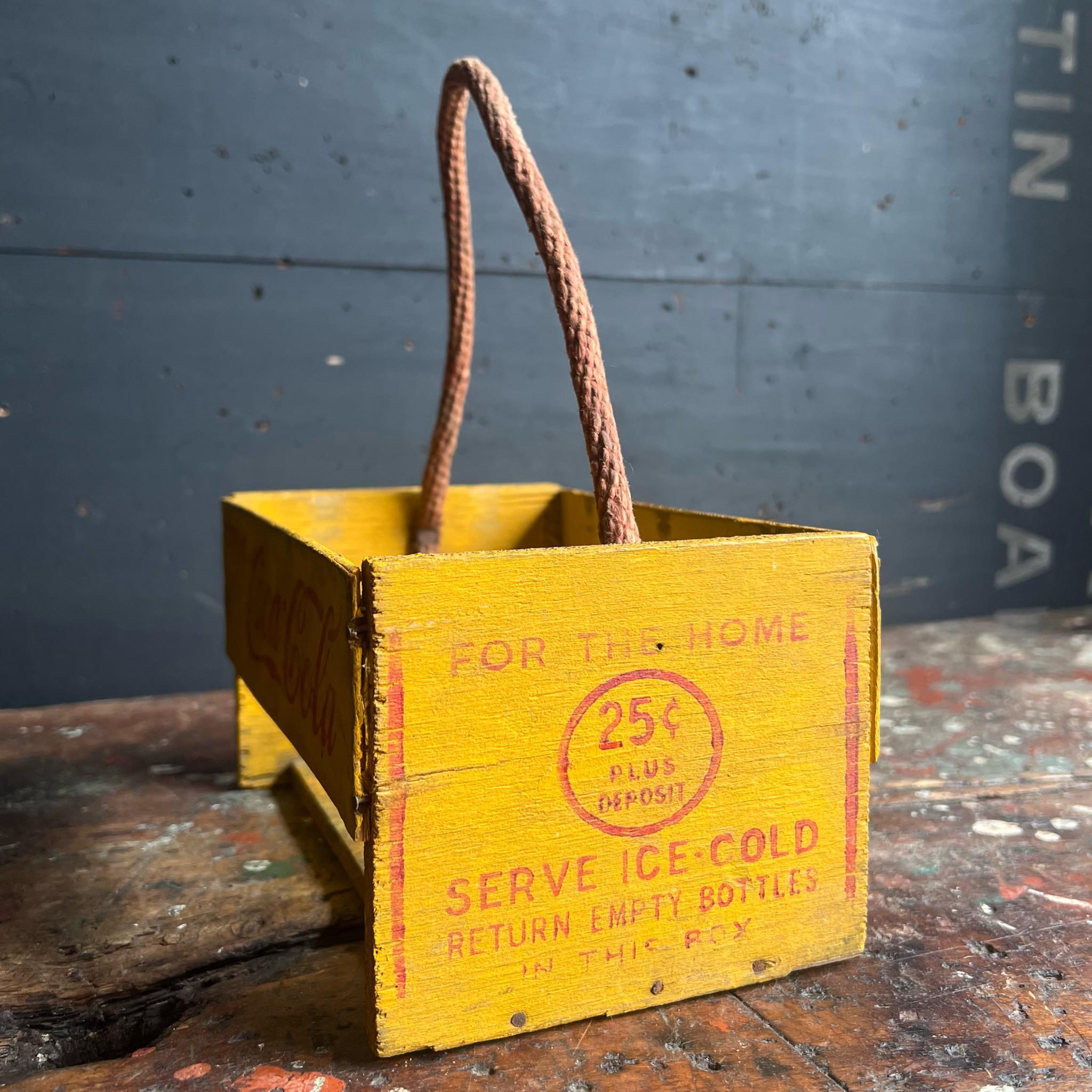 1920's Coca Cola Wooden Bottle Carrier • Six-pack Crate • Yellow