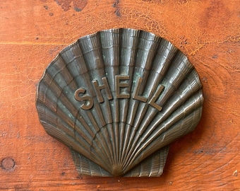 1920s Shell Gasoline & Motor Oil Cast Brass Shell Desk Paperweight • Scallop Shell Logo • Roxana Petroleum St. Louis Advertising Artifact