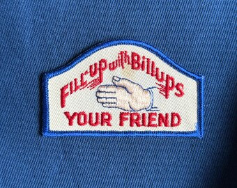 1950s Billups Gasoline “Fill Up with Billups” N.O.S. Service Station Attendant Embroidered Uniform Patch • Greenwood, Mississippi.