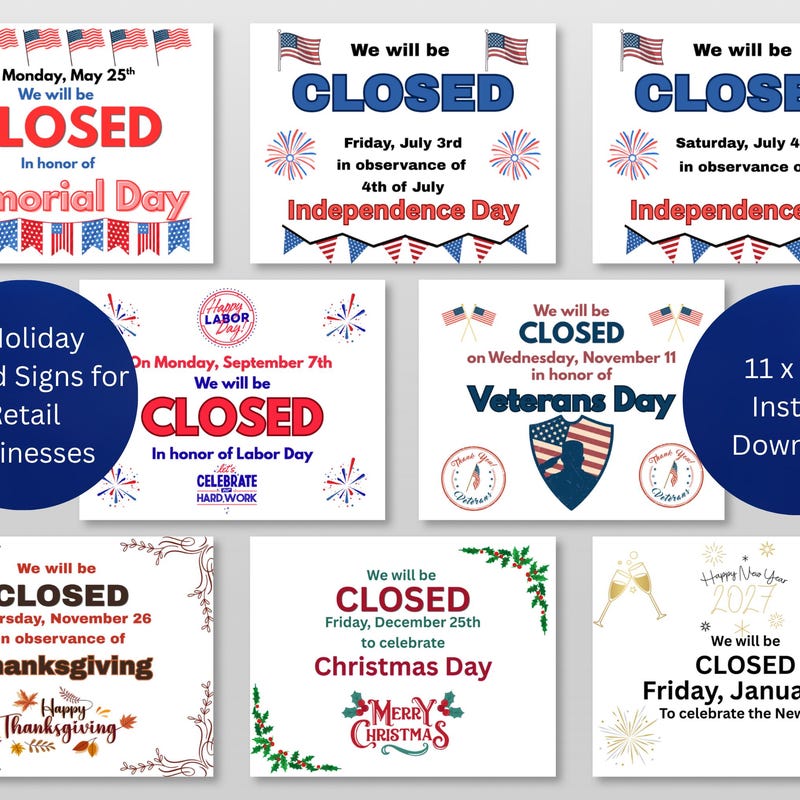 Holiday Closed Signs 2026 - Etsy