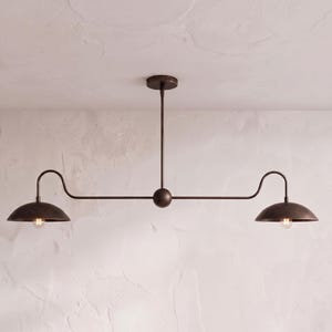 Bronze Brass Linear Chandelier – Dome Pendant Light, Mid-Century Kitchen Island Fixture