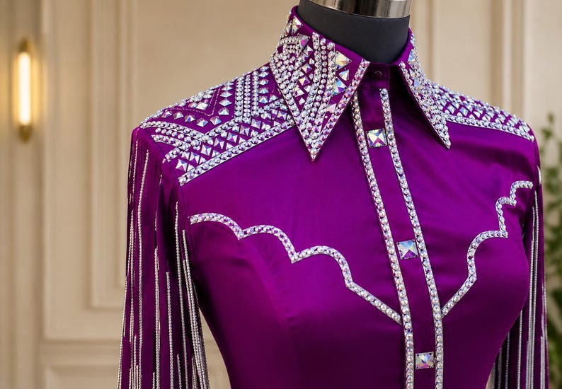 Purple Rhinestone Western Show Shirt With Fringe | Custom AQHA APHA ...
