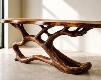 Handcrafted Sculptural Wood Console Table – Organic Modern Statement Design