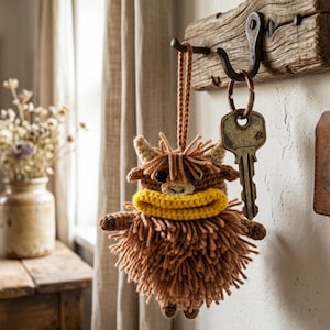 Highland Cow Key Holder Crochet Pattern PDF Crochet Keychain Car Key Holder Key Cover Gift for Her Digital Download