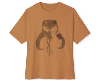 Oversized Faded Black Punisher Mandalorian Mythosaur Skull Tee | Star Wars Bounty Hunter Shirt