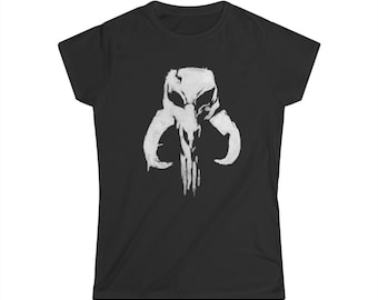Camiseta de mujer con estampado de calavera mítica de Punisher, Mandaloriano y Mythosaurio / Camiseta inspirada en Star Wars
