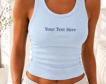 Custom Embroidered Racer Tank Top, Friend Group/Womens Your Design Baby tee, Embroidered Personalized Vacation Top, gift  Mama/ Friend Group