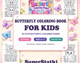 Butterfly Coloring Pages, Butterfly Coloring Book Printable PDF, Butterfly Coloring Pages for Kids, 50 Cute Butterfly Designs, Printable