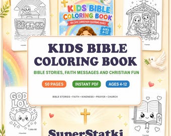 Dibujos cristianos para colorear para niños, libro para colorear de la Biblia para niños, 50 dibujos bíblicos para colorear con versículos de la Biblia para la escuela dominical, edades de 4 a 12 años, descarga en PDF.
