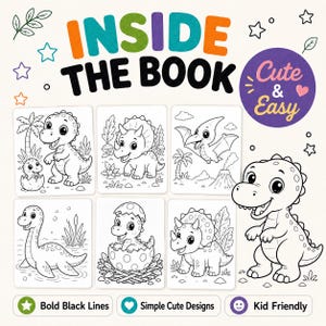 Dinosaur Coloring Book for Kids: 50 Printable Coloring Pages PDF, Cute Kawaii Dinos, Ages 4-8 Activity image 4