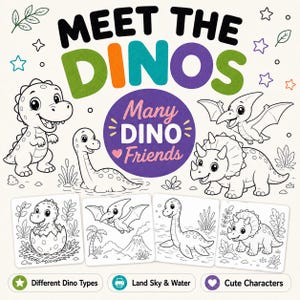 Dinosaur Coloring Book for Kids: 50 Printable Coloring Pages PDF, Cute Kawaii Dinos, Ages 4-8 Activity image 5