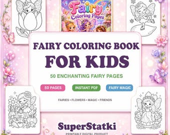 Libro para colorear de hadas para niños, 50 páginas para colorear de hadas en PDF imprimible, páginas para colorear de fantasía kawaii, colorear cuentos de hadas, descarga instantánea