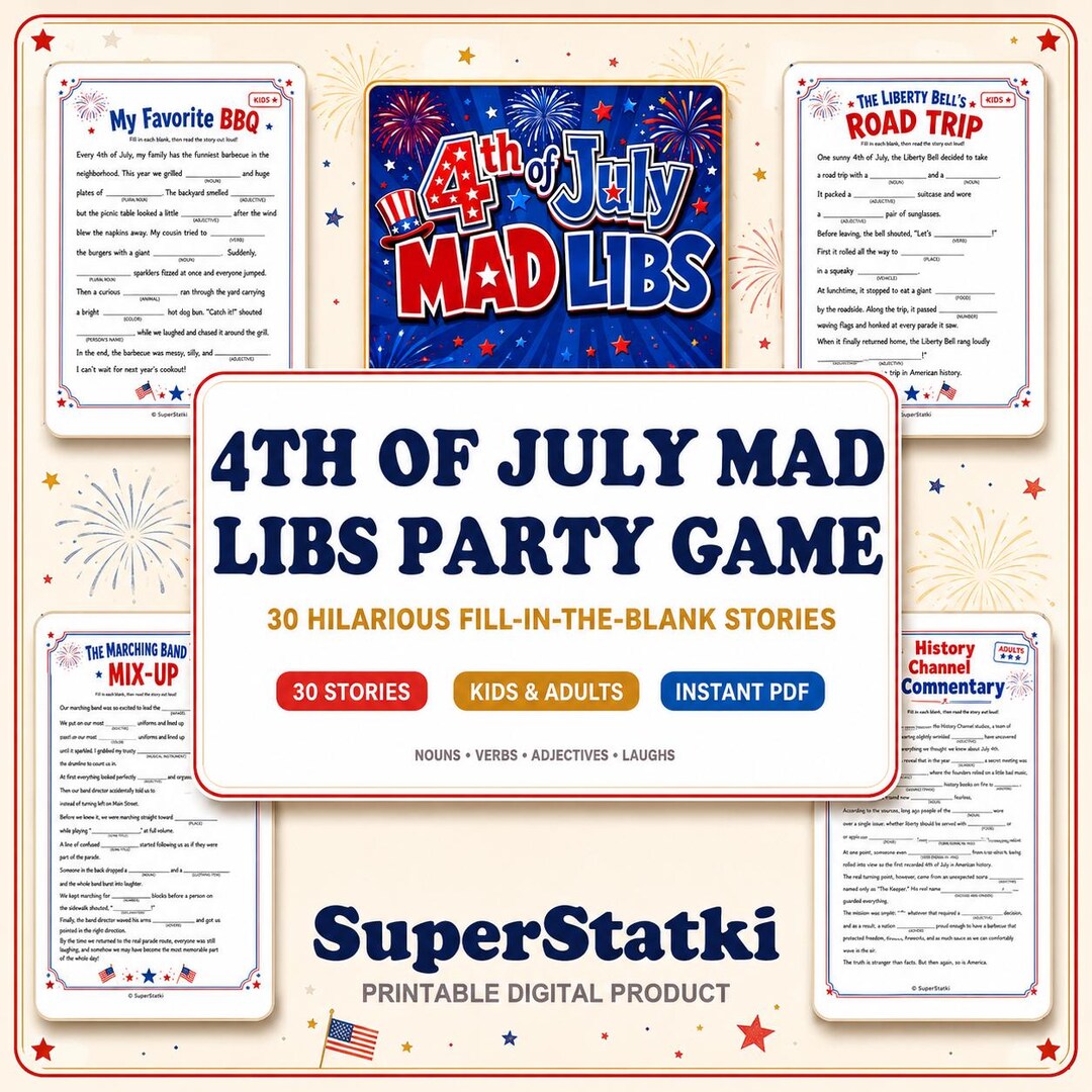 4th of July Mad Libs, 30 Printable Stories, Fill in the Blank Party ...