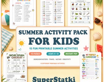 Paquete de actividades de verano para niños (imprimible), Lista de cosas para cuando te aburres, Lista de deseos de verano, Hojas de actividades para niños en PDF, 15 divertidas hojas de actividades de verano para imprimir (descargar)