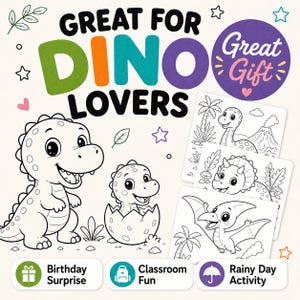 Dinosaur Coloring Book for Kids: 50 Printable Coloring Pages PDF, Cute Kawaii Dinos, Ages 4-8 Activity image 10