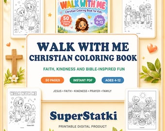 Walk with Me Coloring Pages, LDS Primary 2026 Theme, 50 Kawaii Kids Faith & Bible Verse Coloring Pages, Ages 4-12, Download PDF