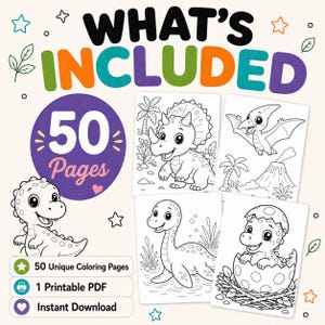 Dinosaur Coloring Book for Kids: 50 Printable Coloring Pages PDF, Cute Kawaii Dinos, Ages 4-8 Activity image 6