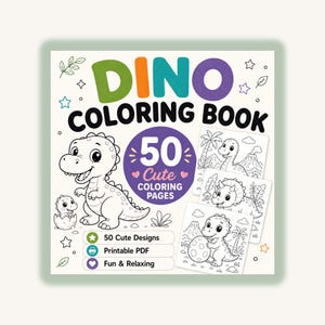 Dinosaur Coloring Book for Kids: 50 Printable Coloring Pages PDF, Cute Kawaii Dinos, Ages 4-8 Activity image 1