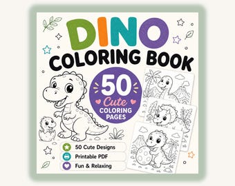 Dinosaur Coloring Book for Kids: 50 Printable Coloring Pages PDF, Cute Kawaii Dinos, Ages 4-8 Activity