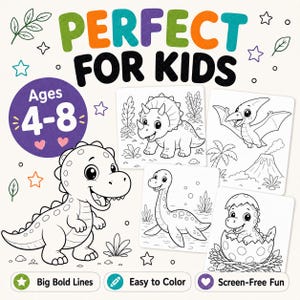 Dinosaur Coloring Book for Kids: 50 Printable Coloring Pages PDF, Cute Kawaii Dinos, Ages 4-8 Activity image 7