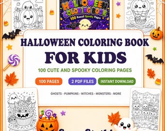 Dibujos para colorear de Halloween, Libro para colorear de Halloween para niños, Dibujos espeluznantes para colorear, 100 dibujos lindos de Halloween para imprimir, Descarga instantánea en PDF
