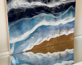 Ocean Inspired, Coastal Resin Painting, Beach inspired, Seascape, Handmade Resin Ocean Art Piece, Office Decor, Home Decor