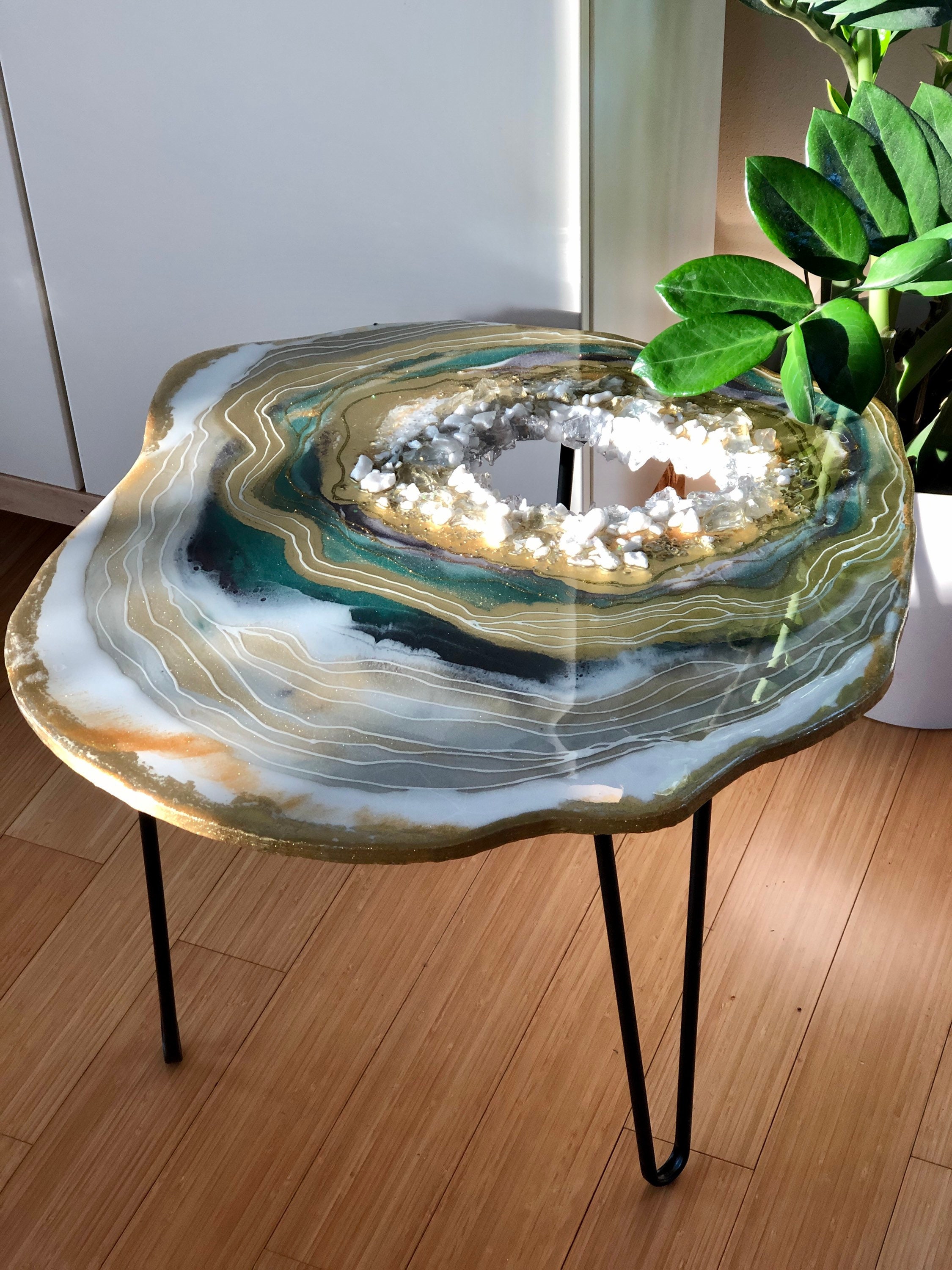 Custom order similar Resin agate geode art side table epoxy Etsy