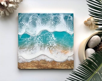Ocean Inspired, Coastal Resin Painting, Beach inspired, Seascape, Handmade Resin Ocean Art Piece, Office Decor, Home Decor