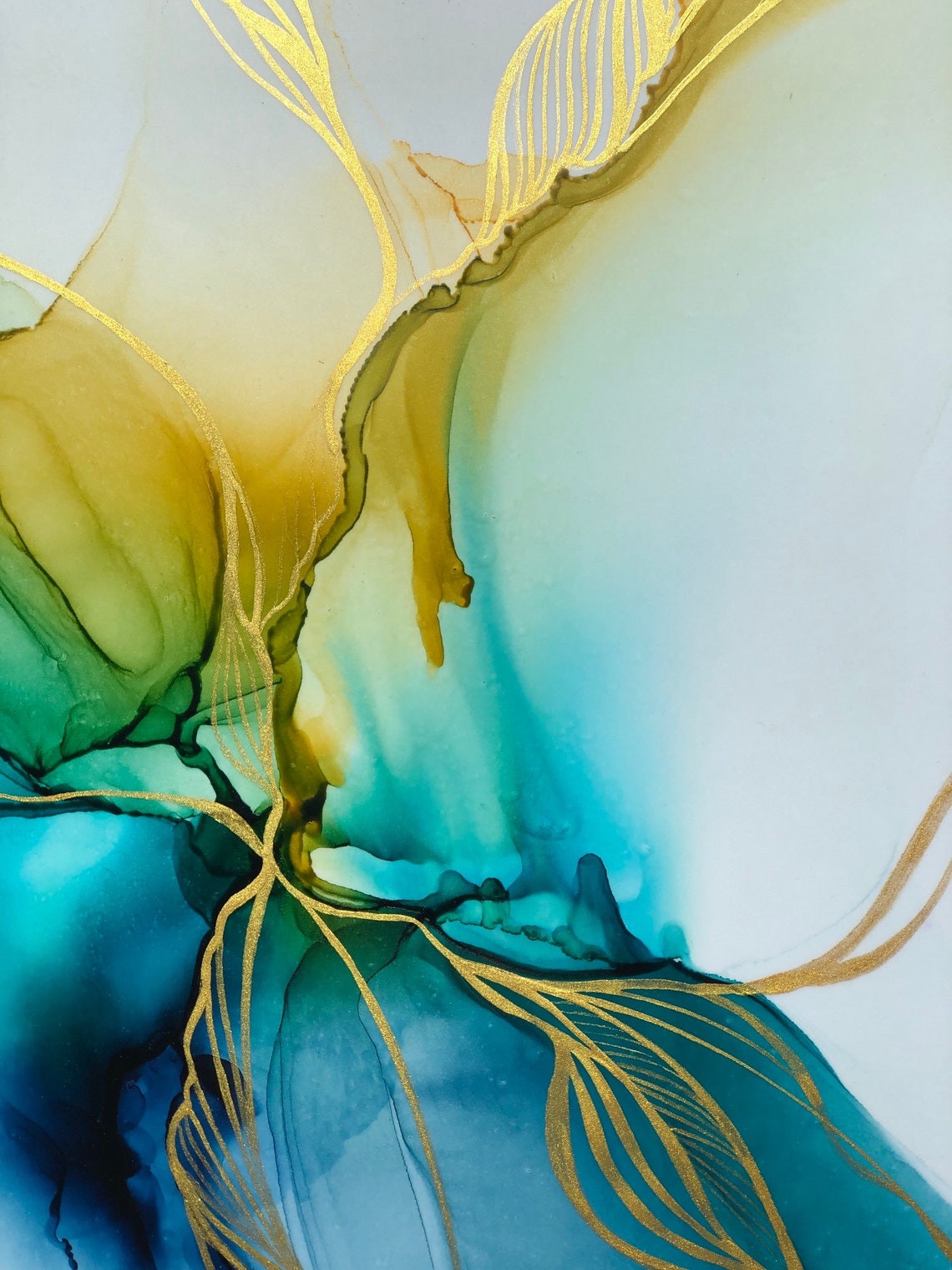 Original Alcohol Ink Painting 8x10 Hand Painted Teal Home Etsy UK