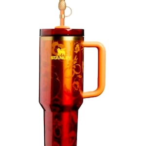 Floral Red Stanley Tumbler Cup with Handle, Insulated Travel Mug, Reusable Drinkware image 3