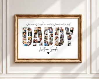 Daddy Photo Collage Canva Template, Editable Father Gift, Custom Dad Wall Art, Memory Christmas