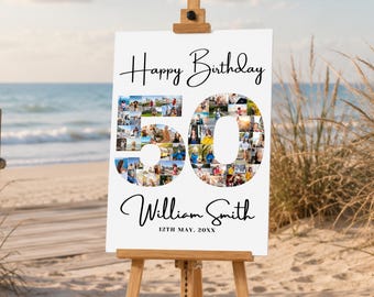 50th Birthday Gift Photo Collage Canva Template, Editable 50 Birthday Sign, Photos Memory Board
