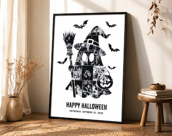 Spooky Halloween Photo Collage Template, Editable Canva Wall Art Print, Halloween Decor, Digital Download