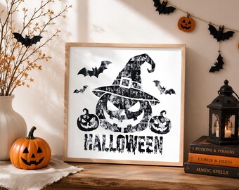 Halloween Pumpkin Photo Collage Template, Editable Spooky Wall Art, Halloween Decor Print (Digital Download)