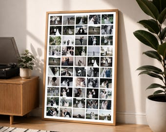 50 Photo Collage Canva Template, Photo Wall Art, Editable Memory Picture Grid, Wedding Family
