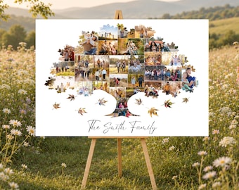 Fall Family Tree Photo Collage Welcome Sign Template Autumn Memory Board, Canva Editable, Digital