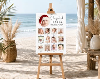First Birthday Photo Collage Template, 12 Month Milestone Board, 1st Birthday Sign (Digital Download)