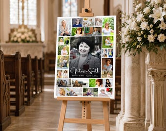 Editable Funeral Photo Collage Canva Template, Memorial Photo Board, Celebration of Life Welcome Sign