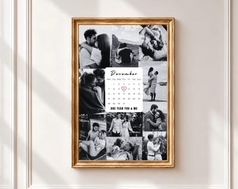 Anniversary Photo Collage Calendar Template, Personalized Memory Wall Art, Printable Gift (Digital Download)