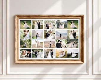 20 Photo Collage Canva Template, Grid Wall Art, Square Portrait & Landscape Collage, Wedding Poster