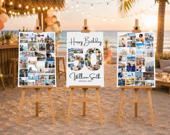 50th Birthday Photo Collage Welcome Sign, Editable Memory Board Bundle, Party Decor (Digital Download)