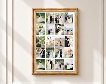 20 Photo Collage Canva Template, Editable Picture Grid Wall Art, Square Portrait & Landscape Collage