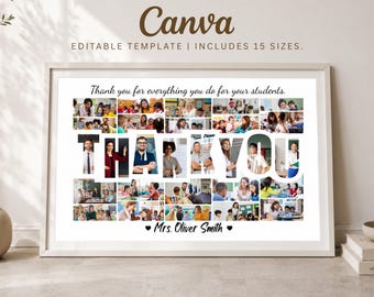 Thank You Photo Collage Template, Personalized Teacher Appreciation Gift Poster, Editable Canva Digital Download