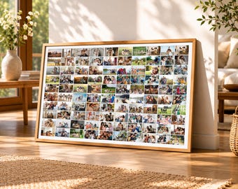 100 Photo Collage Wall Art Canva Template, Large Family Picture Collage, Photos Memory Board