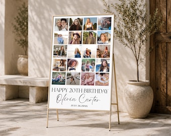 Personalized  Birthday Photo Collage Template, Party Photo Poster, Canva Editable Sign (Digital Download)